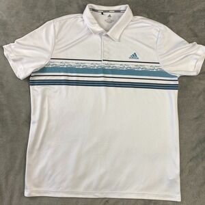 Adidas Shirt Mens 2XL Polo PrimeGreen Golf White Short Sleeve Outdoor Sports EUC